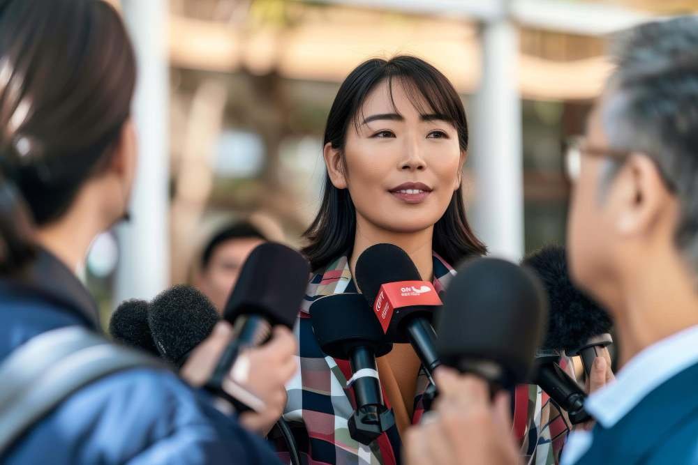 A woman is doing public relations