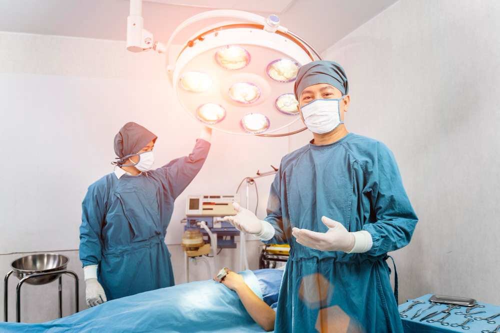 Surgeons preparing for surgery.